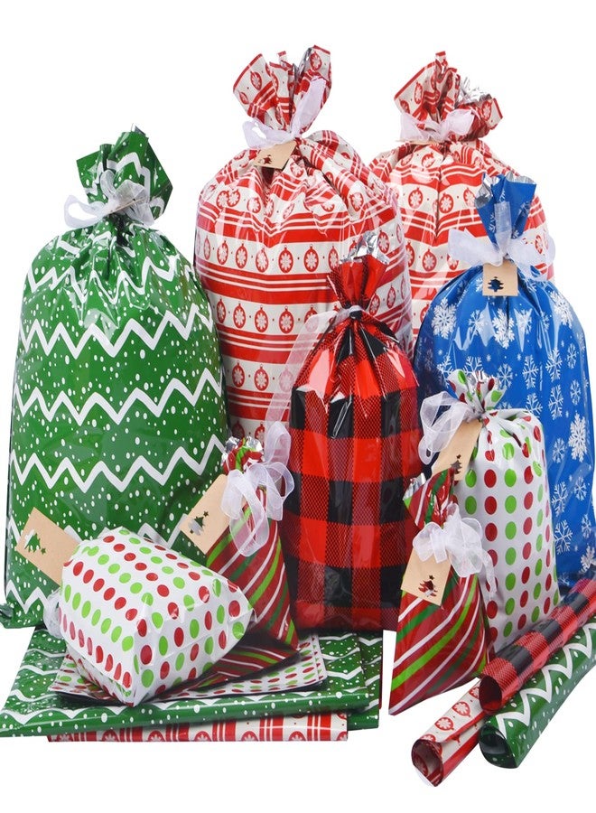 VIMUSFUN Christmas Gift Bags, 34pcs Assorted Sizes With Ribbon Ties&Tags, Xmas Favor Goody Reusable Plastic Holiday Gift Bag Bulk Jumbo/Extra Large/Medium - Image 1