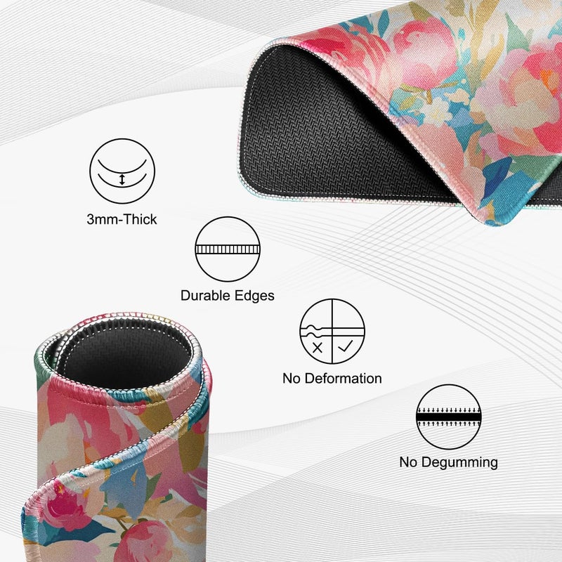 JIKIOU 3 Pack Mouse Pad with Stitched Edge, Comfortable Mouse Pads with Non-Slip Rubber Base, Washable Mousepads Bulk with Comfortable Cloth, Mouse Pads for Computers Laptop 10.2x8.3inch Multi Peony - Image 3