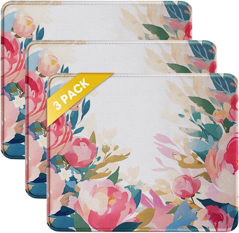 JIKIOU 3 Pack Mouse Pad with Stitched Edge, Comfortable Mouse Pads with Non-Slip Rubber Base, Washable Mousepads Bulk with Comfortable Cloth, Mouse Pads for Computers Laptop 10.2x8.3inch Multi Peony - Image 1