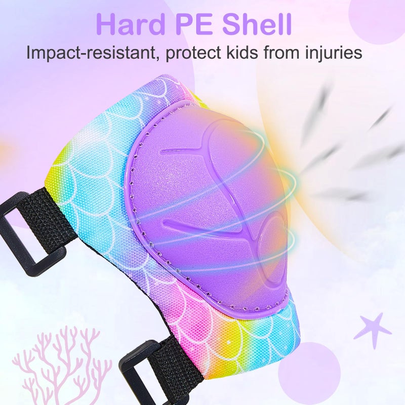 FIODAY Knee Pads for Kids Adjustable Kids Knee Pads and Elbow Pads with Wrist Guard for Girls Roller Skates Cycling Bike Skateboard Scooter Knee Pads, 3-8 Years,Rainbow Mermaid - Image 4