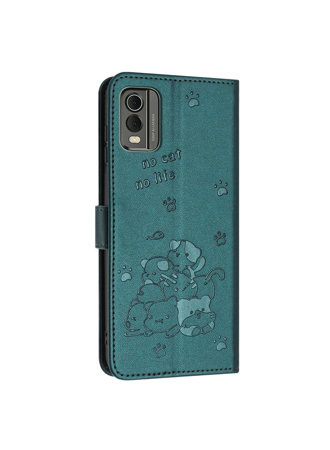 اس-توب جراب جلدي لهاتف Nokia C32 بتصميم قطة منقوش مع حبل تعليق - Image 3