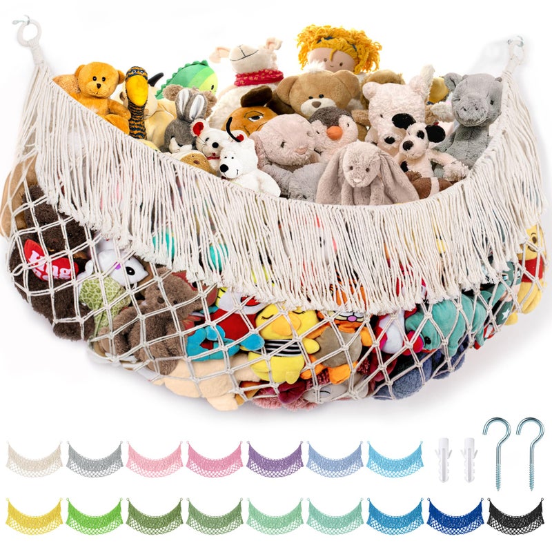 PrimZooty Stuffed Animal Hammock - Extra Large 56'' Long, Stuffed Animal Storage, stuffed animal Holder net, Hammock Large, Storage Hanging Organizer - Cream White - Image 1