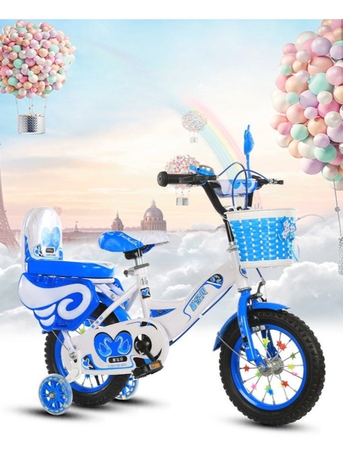 WALALLA Girls Bike for Toddlers and Kids,12 Inch Kids Bike with Training Wheels and Basket, Girl Bicycle with Handbrake and Kickstand,Black Wheels,Blue - Image 2
