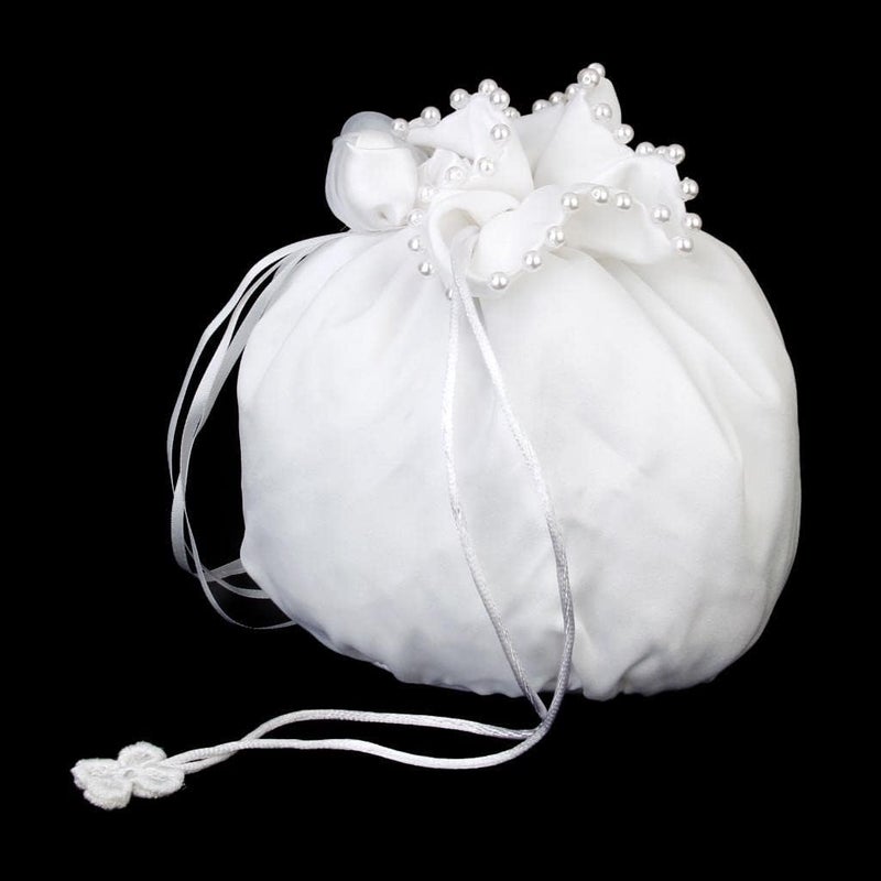klarako White Satin Bridal Money Bag for Wedding Day, Drawstring Clutch Purse for Bride and Bridesmaid, Wedding Favors  22.5x17cm - Image 2