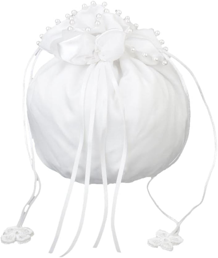 klarako White Satin Bridal Money Bag for Wedding Day, Drawstring Clutch Purse for Bride and Bridesmaid, Wedding Favors  22.5x17cm - Image 1