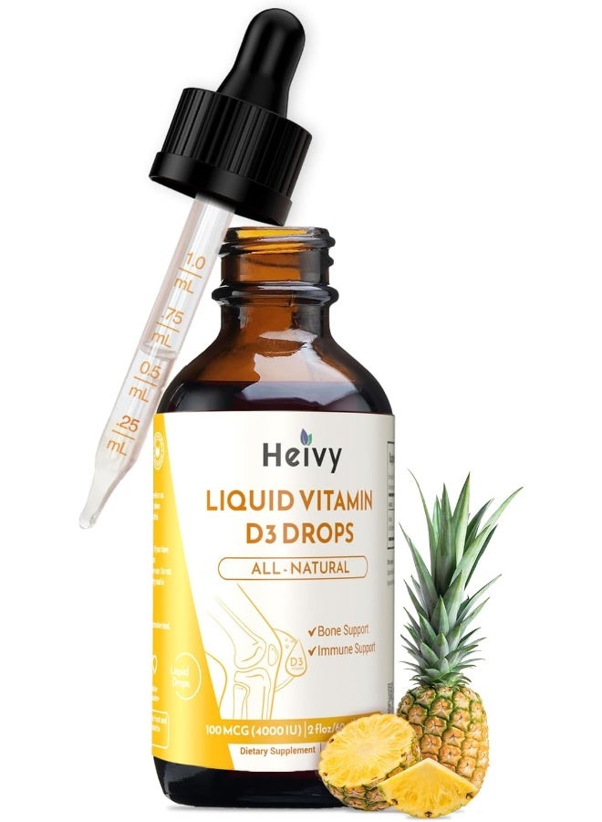 Heivy Liquid Vitamin D3 4000 Iu (100 Mcg), Liquid Vitamin D Supplement, Support Bone & Muscle Health, Pineapple Flavor Vegan Vit D3 Drops, 60 Servings 2 Fl Oz (60Ml) - Image 2