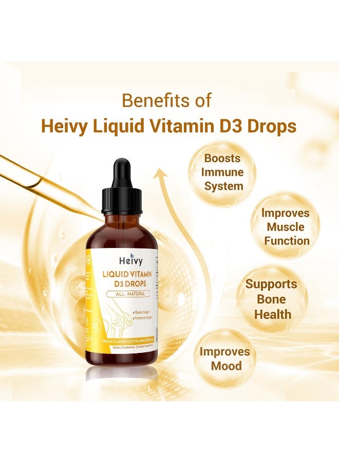 Heivy Liquid Vitamin D3 4000 Iu (100 Mcg), Liquid Vitamin D Supplement, Support Bone & Muscle Health, Pineapple Flavor Vegan Vit D3 Drops, 60 Servings 2 Fl Oz (60Ml) - Image 3