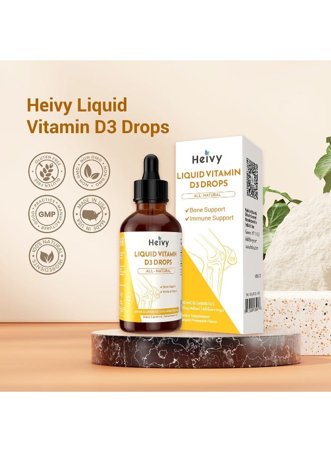 Heivy Liquid Vitamin D3 4000 Iu (100 Mcg), Liquid Vitamin D Supplement, Support Bone & Muscle Health, Pineapple Flavor Vegan Vit D3 Drops, 60 Servings 2 Fl Oz (60Ml) - Image 5