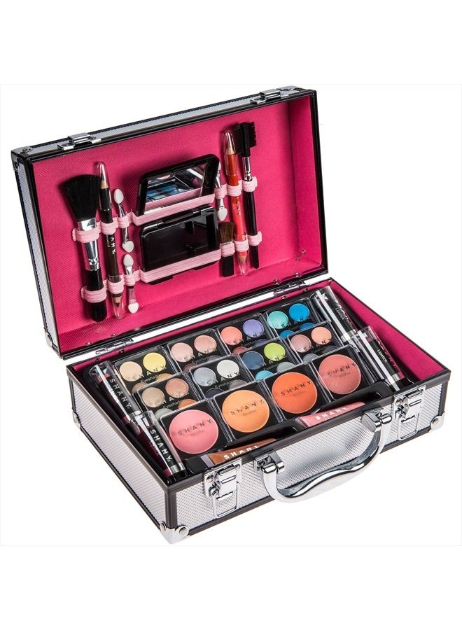 Shany Carry All Makeup Train Case with Pro Teen Makeup Set, Makeup Brushes, Lipsticks, Eye Shadows, Blushes, and more - Silver - Image 2