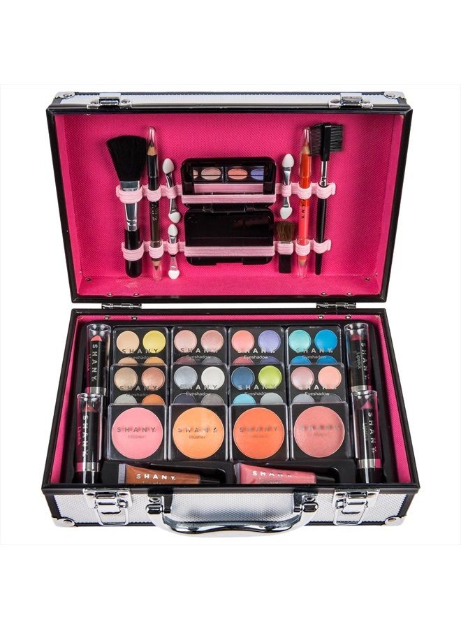 Shany Carry All Makeup Train Case with Pro Teen Makeup Set, Makeup Brushes, Lipsticks, Eye Shadows, Blushes, and more - Silver - Image 3