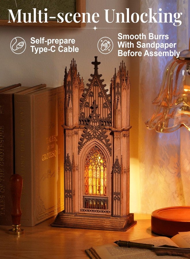 Rowood 3D Puzzles for Adults,Gothic Architecture Wooden Model Kit Buiding Set,DIY Adult Craft Kits with LED,Chirstmas Birthday Gift-Twin-Tower Cathedral - Image 2