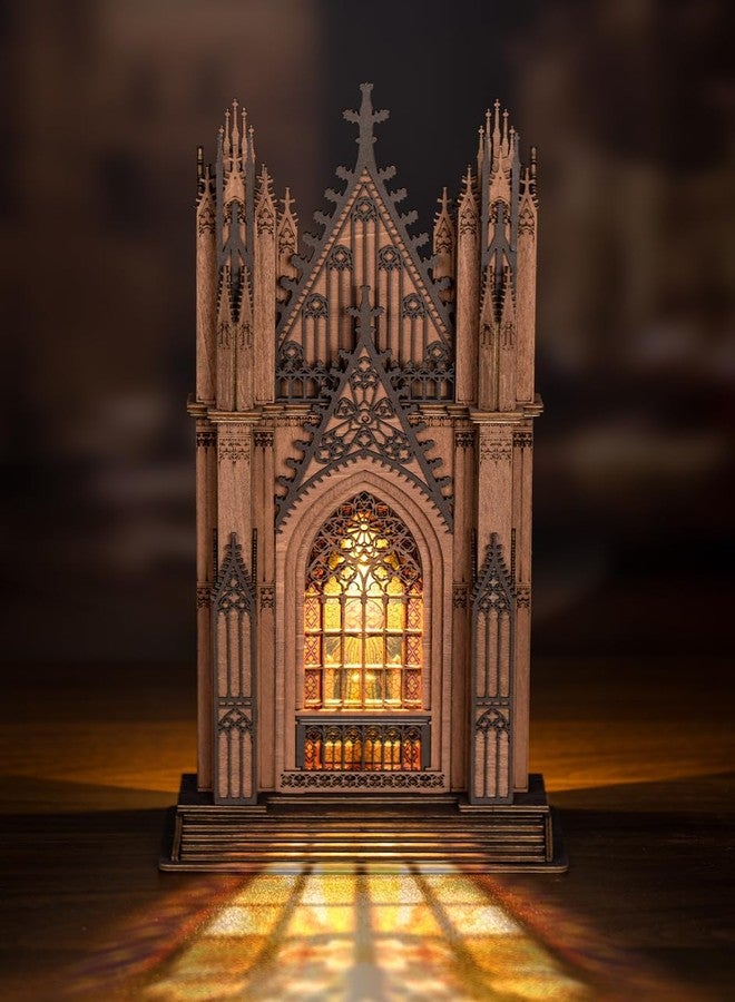 Rowood 3D Puzzles for Adults,Gothic Architecture Wooden Model Kit Buiding Set,DIY Adult Craft Kits with LED,Chirstmas Birthday Gift-Twin-Tower Cathedral - Image 1