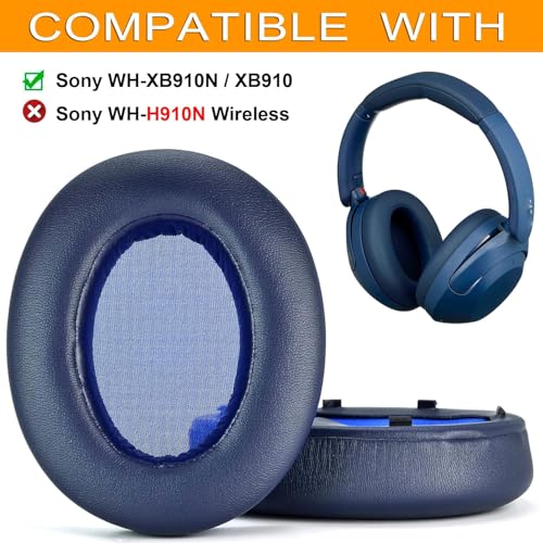 Street27® Earpads Cushion Compatible with Sony WH-XB910 XB910N Wireless Headphones, Ear Pads with Soft Protein Leather High-Density Noise Cancelling Memory Foam Replacement Earmuffs (Blue) - Image 2