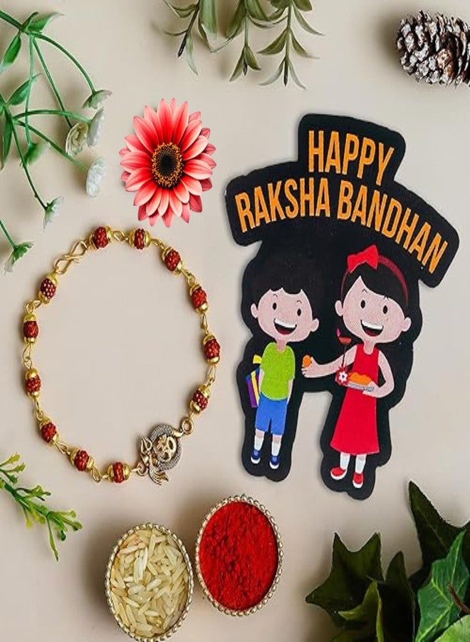 KamlaArt Premium Om Shiv Rudraksha Rakhi للأخ، راخي للبهاي مع مغناطيس الثلاجة، راخي لبهايا بهابي مع بطاقة تهنئة رولي تشاوال - Image 2