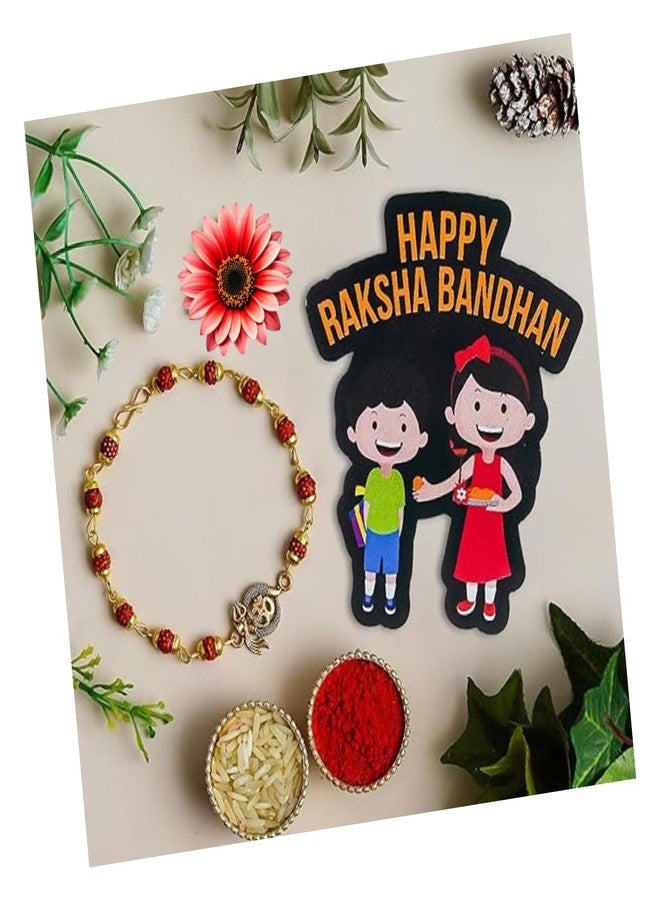KamlaArt Premium Om Shiv Rudraksha Rakhi للأخ، راخي للبهاي مع مغناطيس الثلاجة، راخي لبهايا بهابي مع بطاقة تهنئة رولي تشاوال - Image 1