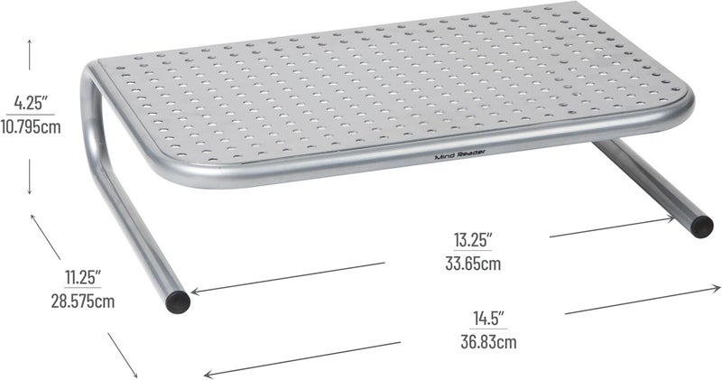 Monitor Stand, Ventilated Laptop Riser, Desktop Organizer, Metal, 14.5"L x 11.25"W x 4.25"H, Set of 2, Silver - Image 3