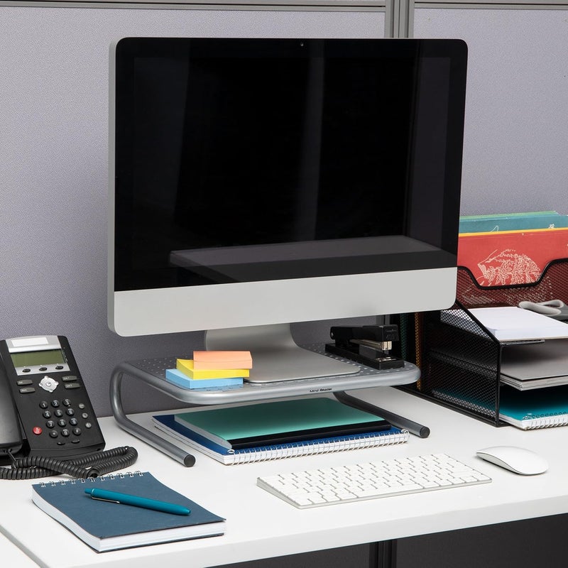 Monitor Stand, Ventilated Laptop Riser, Desktop Organizer, Metal, 14.5"L x 11.25"W x 4.25"H, Set of 2, Silver - Image 2