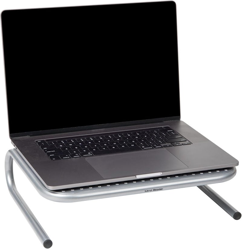 Monitor Stand, Ventilated Laptop Riser, Desktop Organizer, Metal, 14.5"L x 11.25"W x 4.25"H, Set of 2, Silver - Image 5