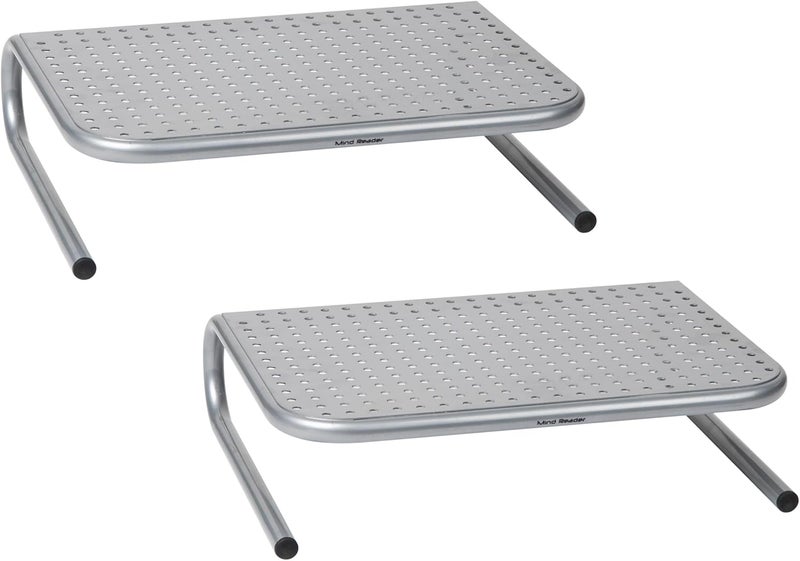 Monitor Stand, Ventilated Laptop Riser, Desktop Organizer, Metal, 14.5"L x 11.25"W x 4.25"H, Set of 2, Silver - Image 1