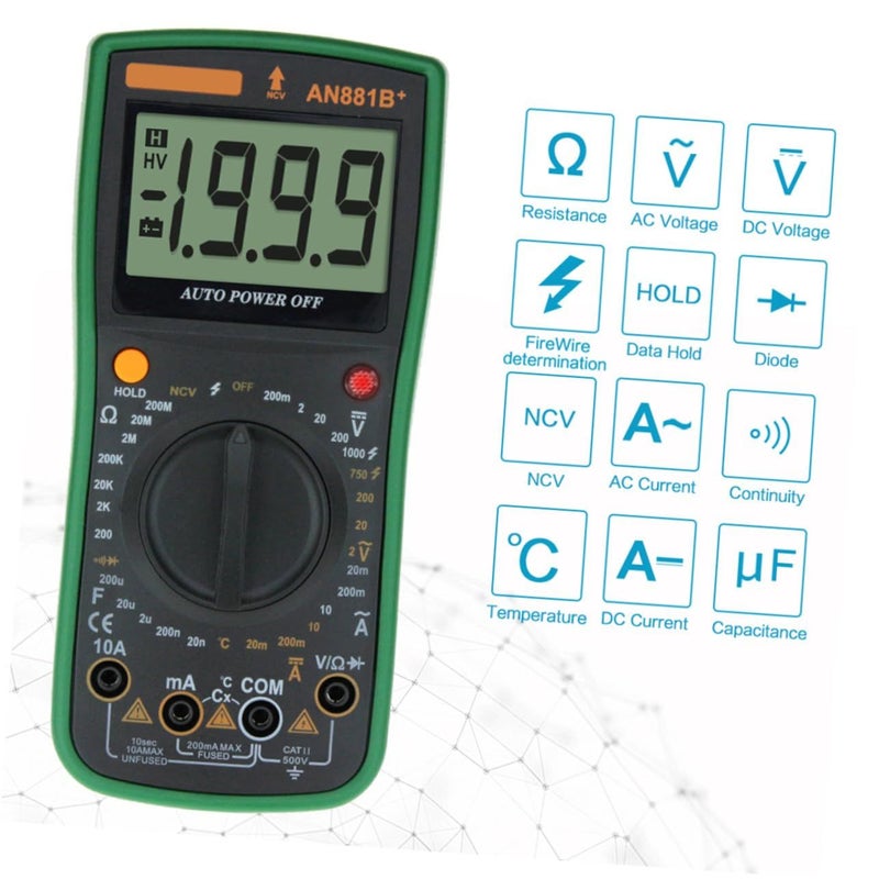 High Accuracy Auto Range Digital Multimeter With Clips Green Measures Voltage Resistance Capacitance - Image 4