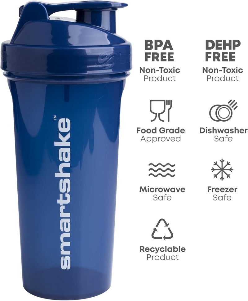 SmartShake Lite Protein Shaker Bottle 1000ml | Leakproof Gym Shaker Drink Bottle for Protein Shakes | Clear Polypropylene Water Bottle, BPA Free Protein Powder Shaker Cup for Men & Women, Navy Blue - Image 3