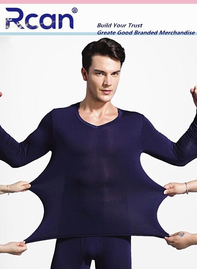 Rcan 2 Piece Men's V Neck Thermal Underwear Set Winter Pajamas Lightweight Slim Fitting Long Sleeved T-Shirt and Long Pants Basic Layer Bottoming Shirt Plus Size  - Image 4