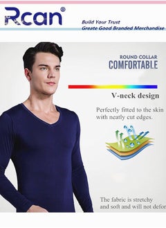Rcan 2 Piece Men's V Neck Thermal Underwear Set Winter Pajamas Lightweight Slim Fitting Long Sleeved T-Shirt and Long Pants Basic Layer Bottoming Shirt Plus Size  - Image 2