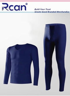 Rcan 2 Piece Men's V Neck Thermal Underwear Set Winter Pajamas Lightweight Slim Fitting Long Sleeved T-Shirt and Long Pants Basic Layer Bottoming Shirt Plus Size  - Image 3