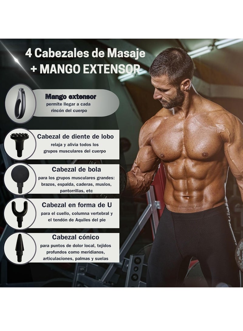 Percussion Muscle Massage Gun with Extendable Handle for Full Body, Cervical Massager, and Deep Tissue Electric Back Massager. 9 Modes and 4 Heads for Pain Relief, White - Image 2