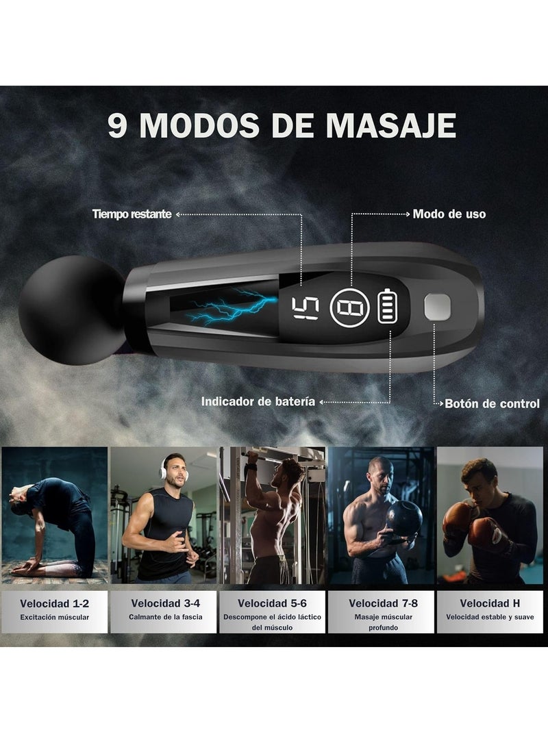 Percussion Muscle Massage Gun with Extendable Handle for Full Body, Cervical Massager, and Deep Tissue Electric Back Massager. 9 Modes and 4 Heads for Pain Relief, White - Image 3