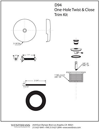 Westbrass Twist Close Tub Trim Set with OneHole Overflow Faceplate Oil Rubbed Bronze D9412 - Image 3