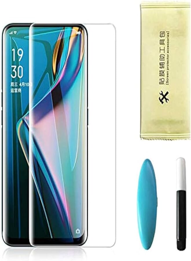 واقي شاشة زجاجي لهاتف Oppo Reno 4 Pro نانو - ضوء الأشعة فوق البنفسجية - زجاج منحني - غراء كامل - شفاف