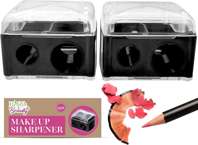 SOL 2pk Eye Liner Sharpener 2 Holes Makeup Sharpeners for Big Small Pencils Compact Easy to Clean Sharpens Without Breakage Ideal for Eyeliner Lip Liner Eyebrow Pencils Transparent Cover