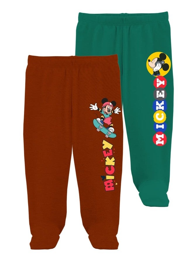 minicult Disney Mickey Mouse Footed Pajama Pants For Baby Boys And Girls(Green b7)(Pack of 2)(6-9 Months) - Image 1