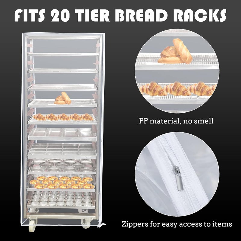 Riakrum 2 Pcs Bun Pan Rack Cover Bakers Rack Cover 20 Tier Sheet Pan Rack Cover for Home Kitchen Restaurant Bakery 28 L x 23 W x 61 H Clear - Image 3