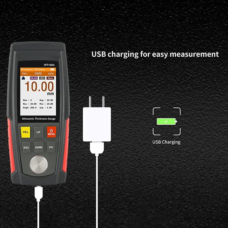 Ultrasonic Thickness Gauge Measuring Range 1.00-225.0mm Color Screen Display Screen Brightness Selection USB Charging Data Storage Auto Power Off Data Analysis for Metal/Plastic/Ceramic/Glass - Image 4