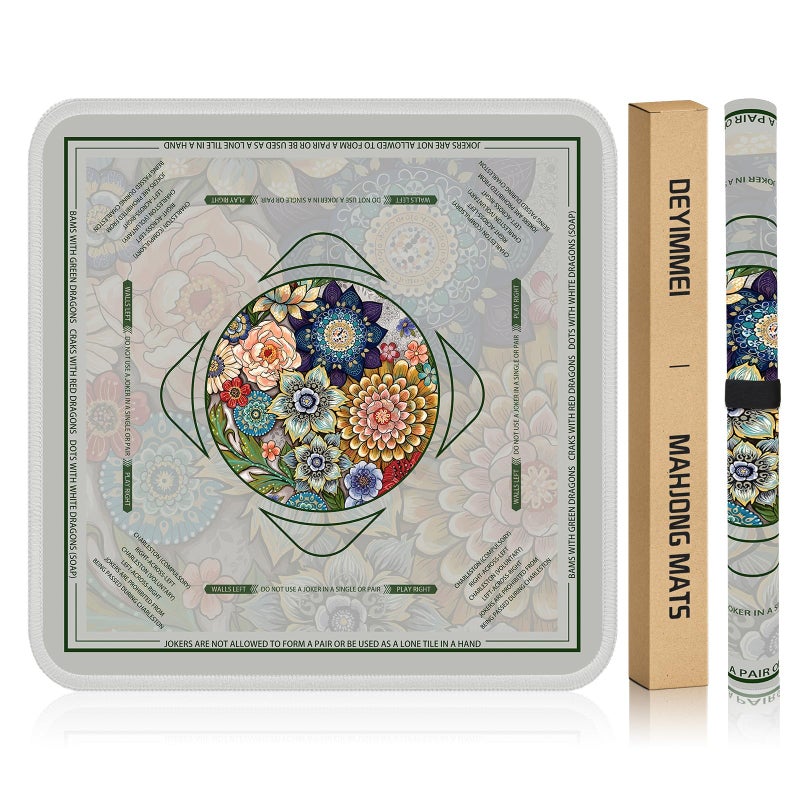 Deyimmei Neoprene Mahjong Mat for Table 31.5"x31.5" - Non-Slip, Noise Reduction Cover with Storage Pockets, American Rules & Crease-Free Rolled Shipping (Vibrant Blooms) - Image 1