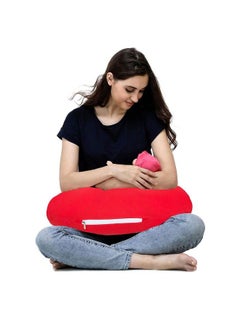 Get It Cotton 5 In 1 Feeding Pillow With Detachable Cover ; New Born Portable Breast Feeding Pillow For Baby ; Infant Support For Baby And Mom (Full Red)  - Image 1