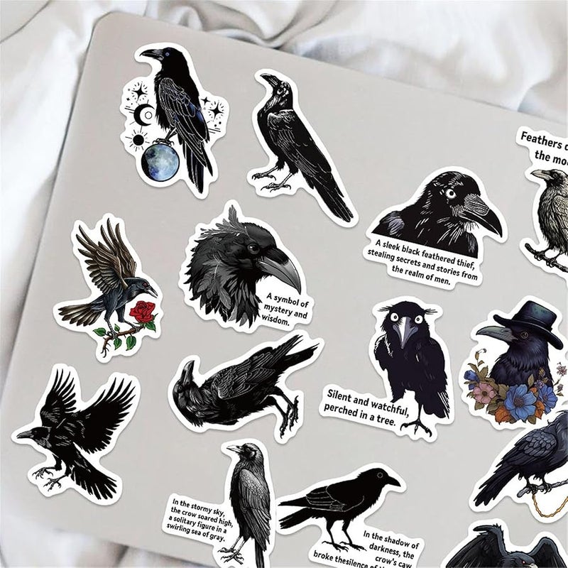 LHST 50pcs Gothic Crow Stickers  Raven Bird Sticker Goodie Bag Stuffers Vinyl Waterproof Holiday Party Stickers for Kids and Youth Adult Party Favors Gifts Party Supplies Decorations (Crow) - Image 5