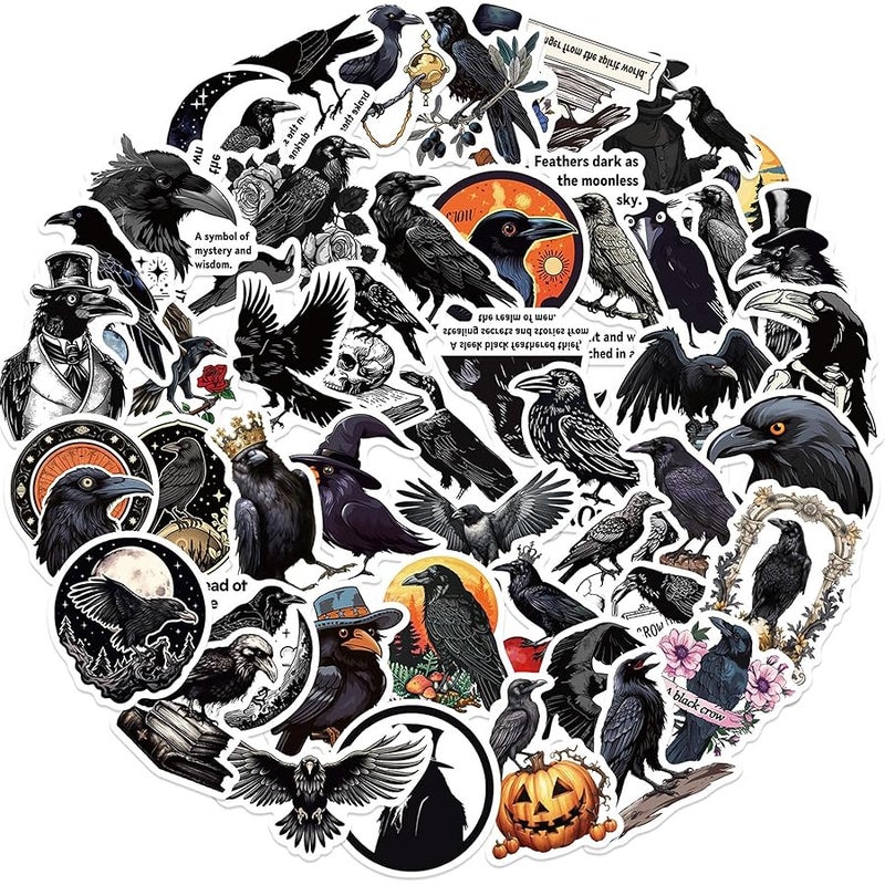 LHST 50pcs Gothic Crow Stickers  Raven Bird Sticker Goodie Bag Stuffers Vinyl Waterproof Holiday Party Stickers for Kids and Youth Adult Party Favors Gifts Party Supplies Decorations (Crow) - Image 1