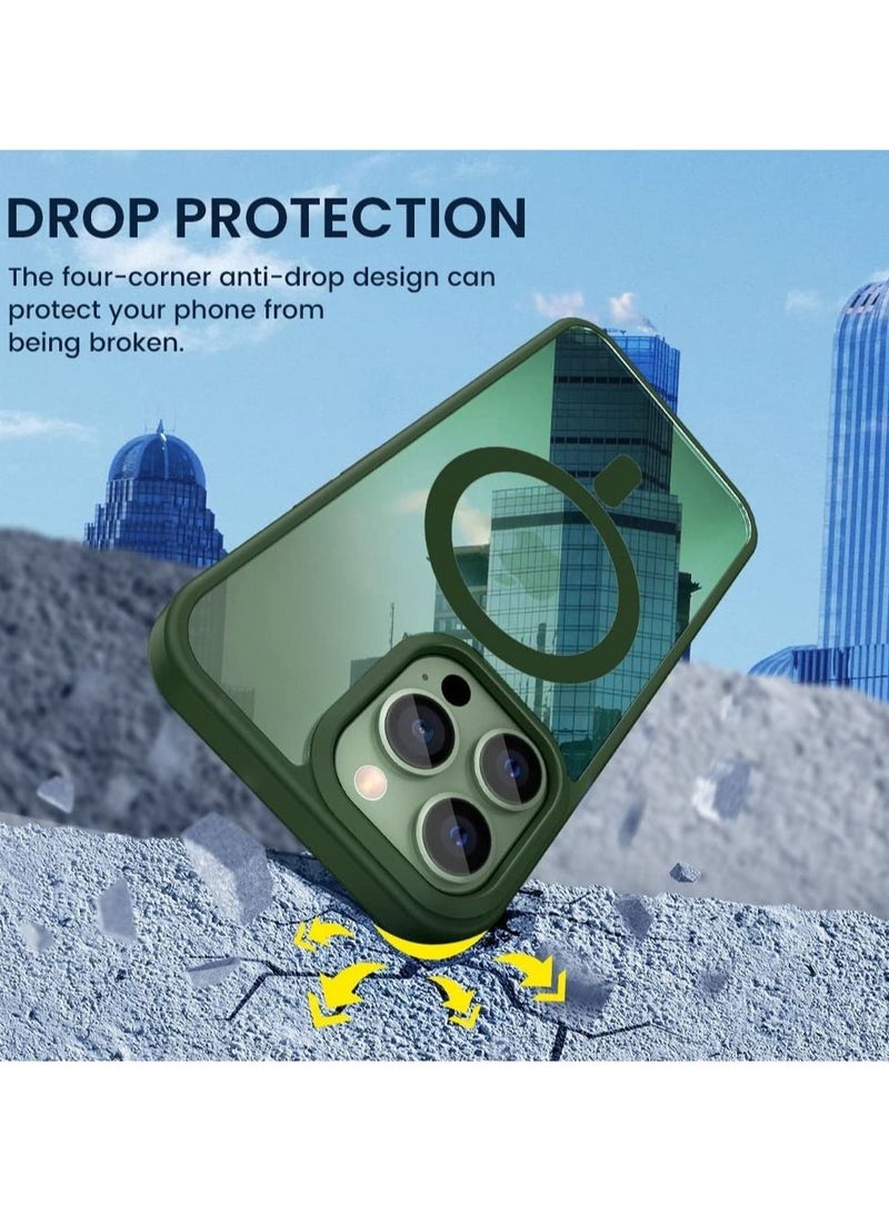 MUNTAQI iPhone 13 Pro Magnetic Case, Built in Magnets Compatible with MagSafe, Clear Hard PC Back Cover + Soft TPU Frame Shockproof Protective Slim Bumper Case for iPhone 13 Pro 6.1" -Alpine Green - Image 5