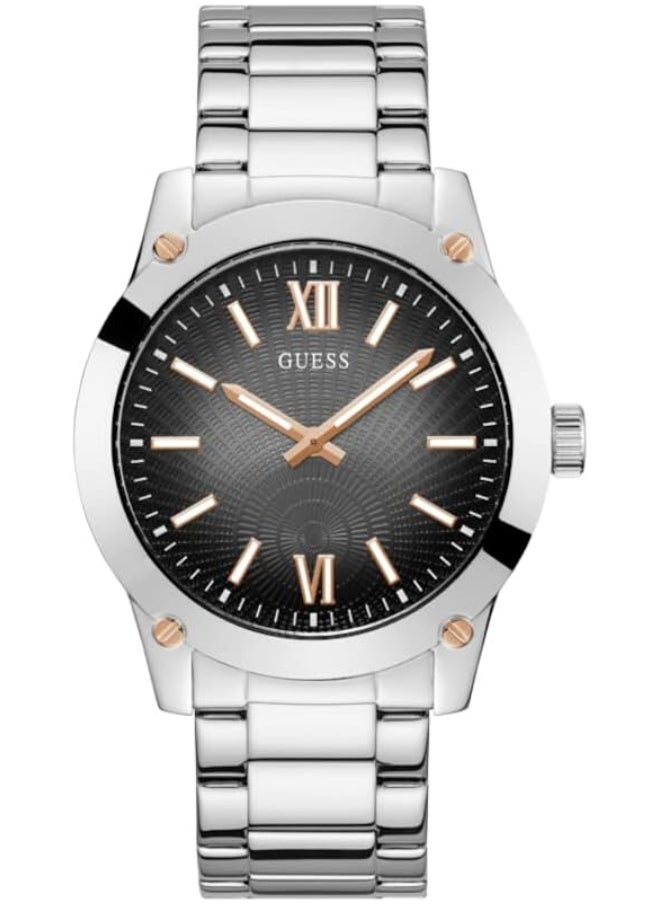 GUESS GUESS Men's 44mm Watch - Silver Tone Strap Gunmetal Dial Silver Tone Case  - Image 1