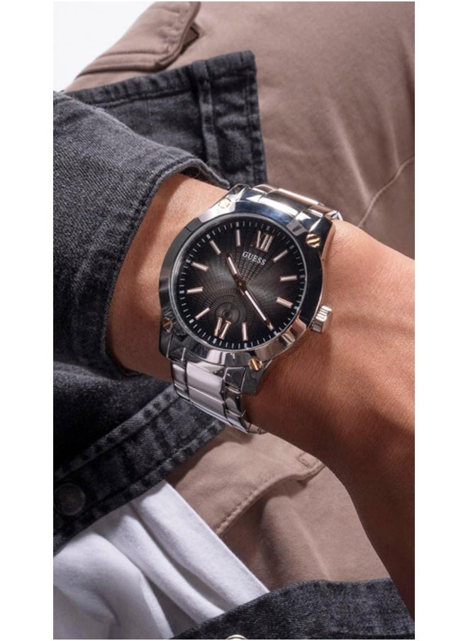 GUESS GUESS Men's 44mm Watch - Silver Tone Strap Gunmetal Dial Silver Tone Case  - Image 3