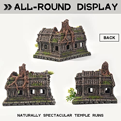 PTFJZ Aquarium Decorations Large Fish Tank Ornament Reptile House Shelter Decor Aquarium Hides with Betta Cave Temple Ruins Tree House Aquarium Landscape Decoration - Image 4