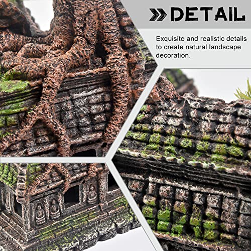 PTFJZ Aquarium Decorations Large Fish Tank Ornament Reptile House Shelter Decor Aquarium Hides with Betta Cave Temple Ruins Tree House Aquarium Landscape Decoration - Image 5