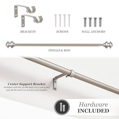 Kenney Kendall Standard Decorative Window Curtain Rod, KN71716, 28-48" (71cm-122cm), 5/8" (15.8mm) diameter, Brushed Nickel - Image 5