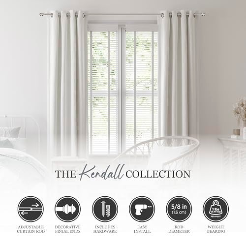 Kenney Kendall Standard Decorative Window Curtain Rod, KN71716, 28-48" (71cm-122cm), 5/8" (15.8mm) diameter, Brushed Nickel - Image 2