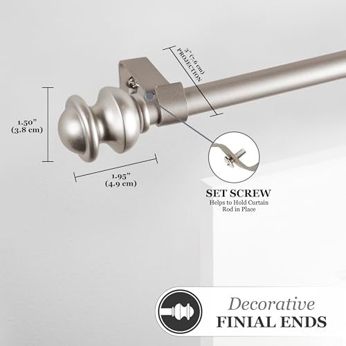 Kenney Kendall Standard Decorative Window Curtain Rod, KN71716, 28-48" (71cm-122cm), 5/8" (15.8mm) diameter, Brushed Nickel - Image 4