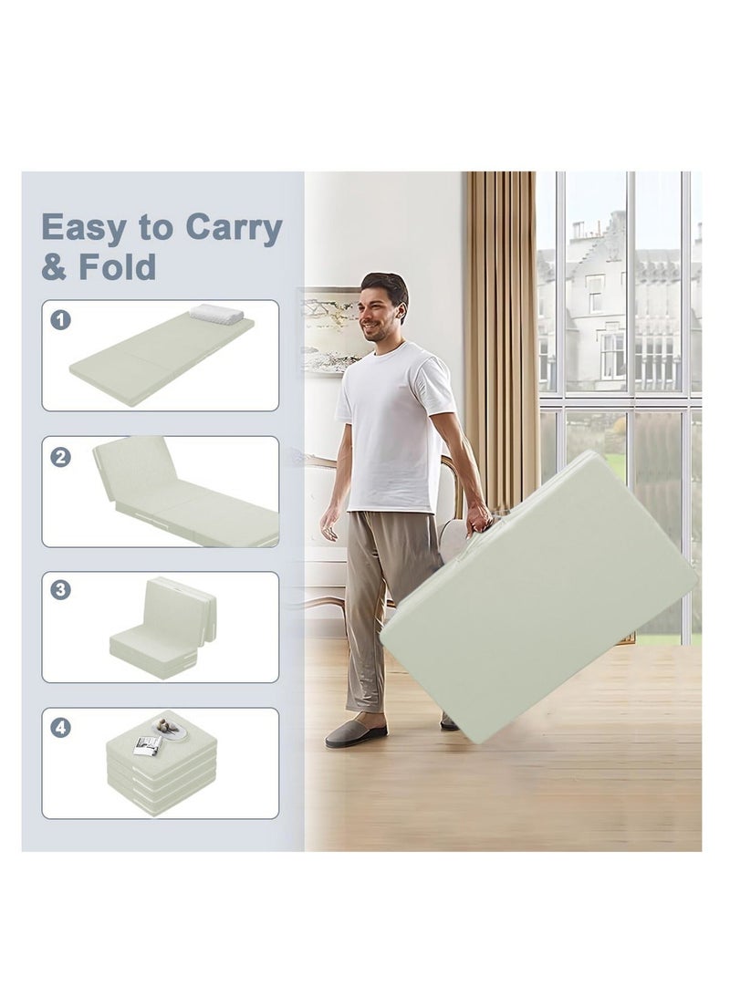 والالا مرتبة إسفنجية سميكة قابلة للطي محمولة بأربعة طيات، سرير قابل للطي، أسرّة للضيوف، سرير محمول، سجادة ضيوف علوية، وسادة نوم، قيلولة على الأرض مع غطاء قابل للتنفس وقابل للغسل - Image 4
