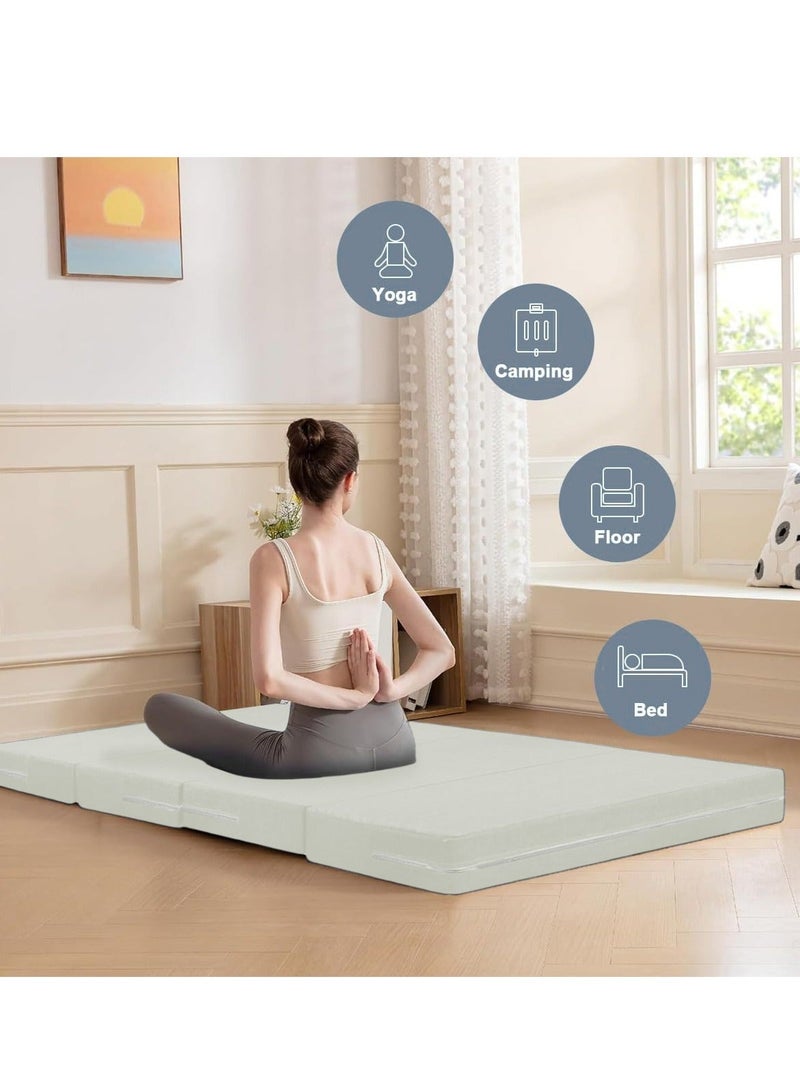 والالا مرتبة إسفنجية سميكة قابلة للطي محمولة بأربعة طيات، سرير قابل للطي، أسرّة للضيوف، سرير محمول، سجادة ضيوف علوية، وسادة نوم، قيلولة على الأرض مع غطاء قابل للتنفس وقابل للغسل - Image 2